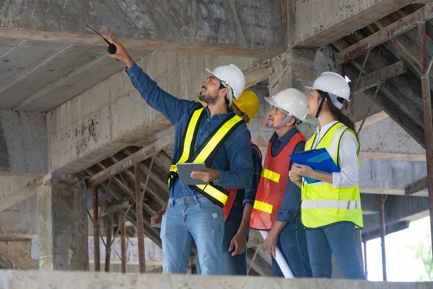 Team of builders working on a construction site